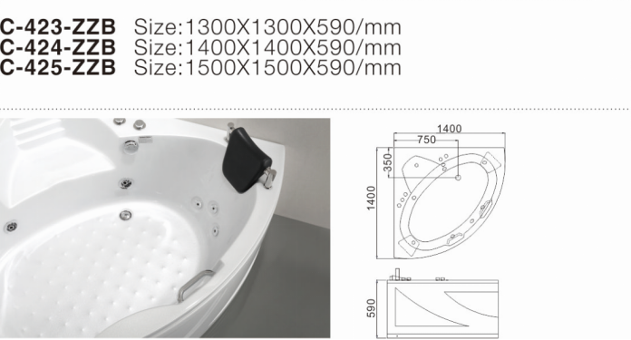 (1) C-423-ZZB- 2017 جديد الزاوية الدائمة وحدها الاكريليك دوامة هيدرو تدليك داخلي الساخن حوض مع seat.png