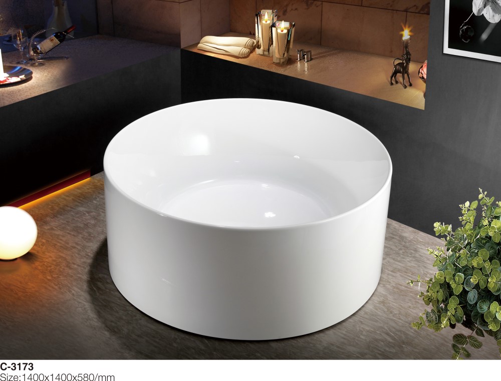 MEC-3173 --Center Drain Round Design Free Staning Acrylic Bathtub for One or Two Person_副本.jpg